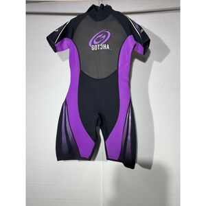 Gotcha Womens Shorty Wetsuit Purple Black Neoprene Spring Suit Size 11/12